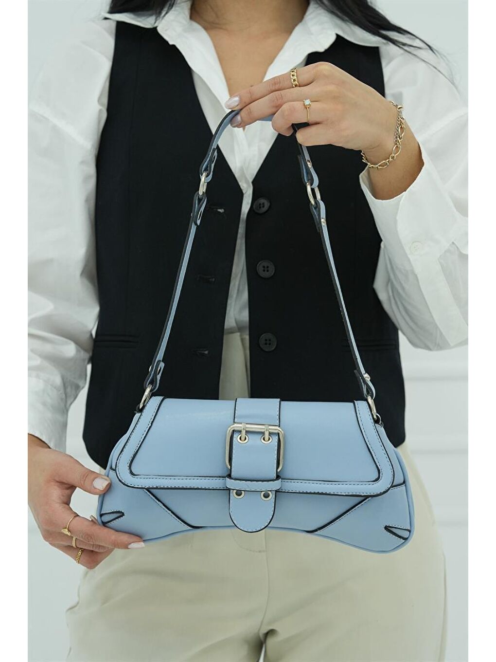 Tokalı Kol Çantası Bebe Mavi