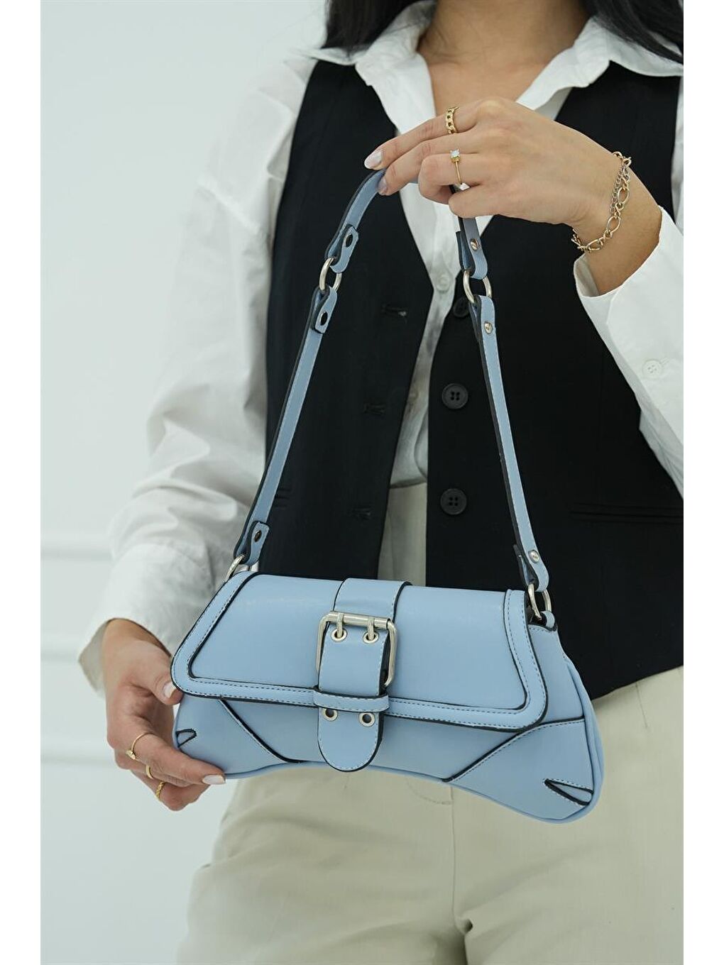 Tokalı Kol Çantası Bebe Mavi-2