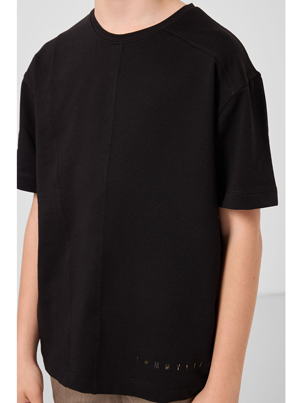 Siyah Pamuklu Yumuşak Dokulu Oversize Basic Erkek Çocuk T-Shirt - 11297-3