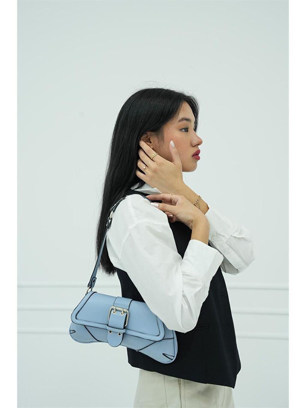 Tokalı Kol Çantası Bebe Mavi-3