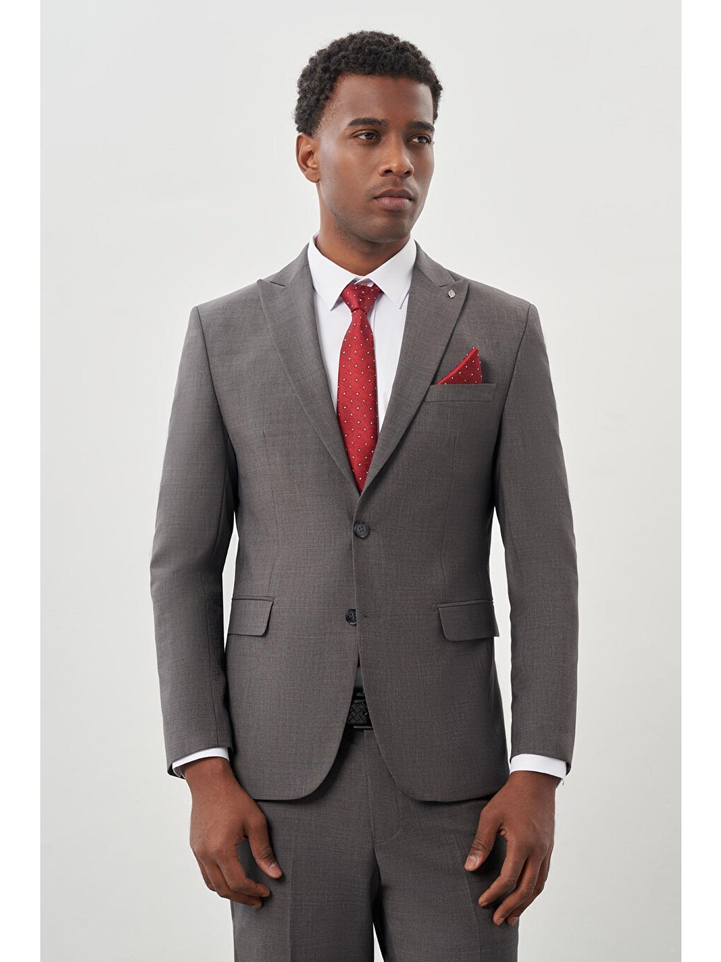 Gri Düz Bez Ayağı Kılıç Yaka 2 Düğme Yünlü 6 Drop Slim Fit Classic Takım Elbise 1001245179_100-1