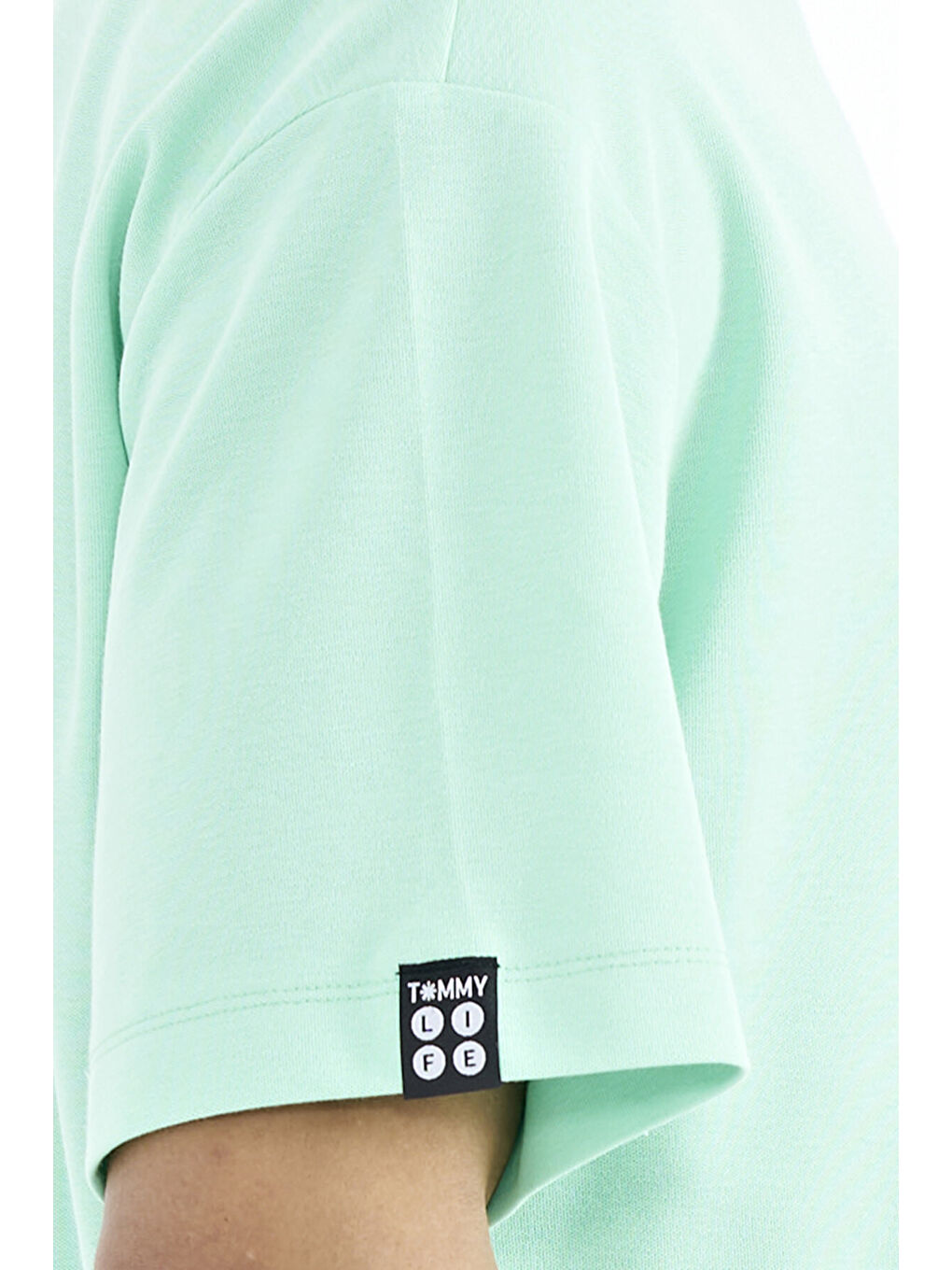 Turkuaz Su Yeşili Kol Arma Detaylı Basic Oversize Erkek Tişört - 88193-2