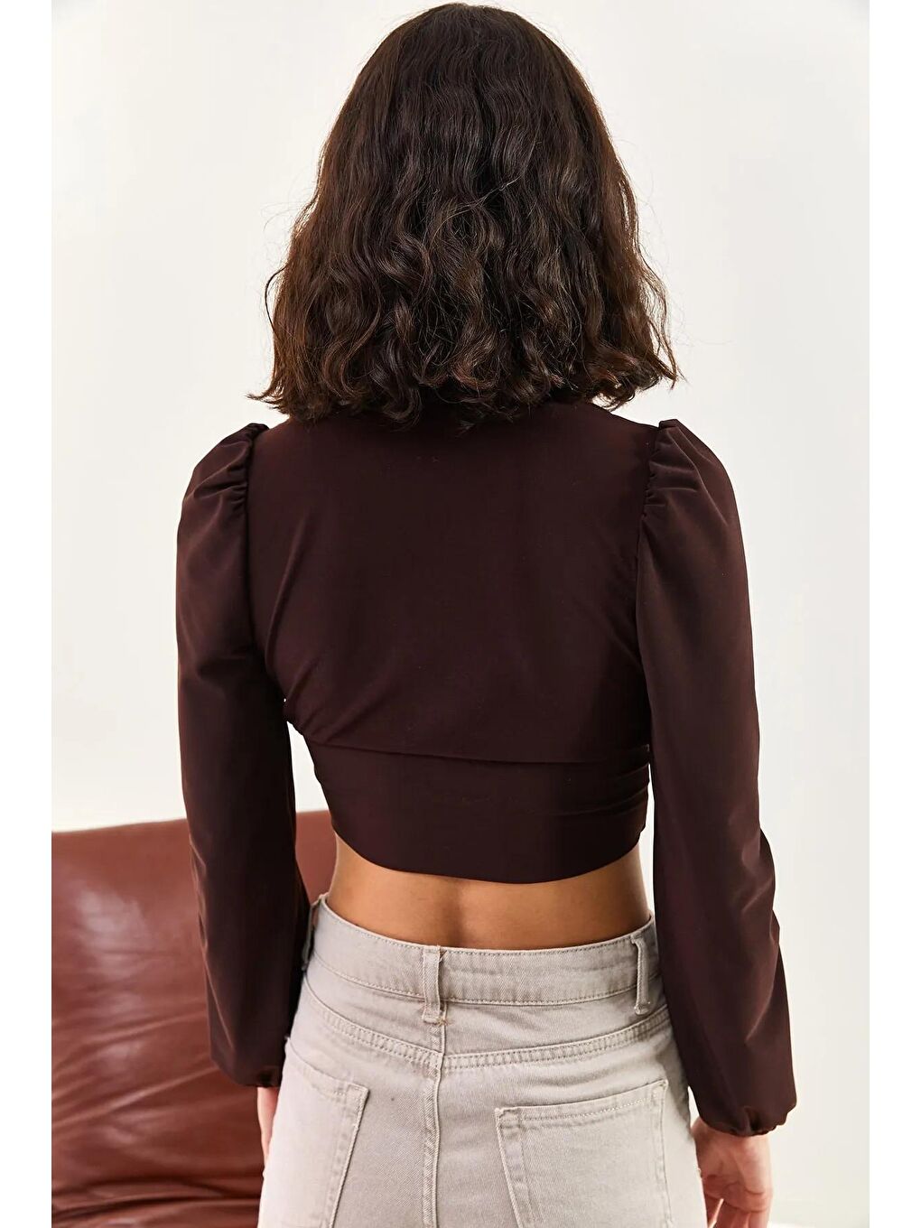 Kahverengi Kadın Polo Yaka Bluz 3056-1