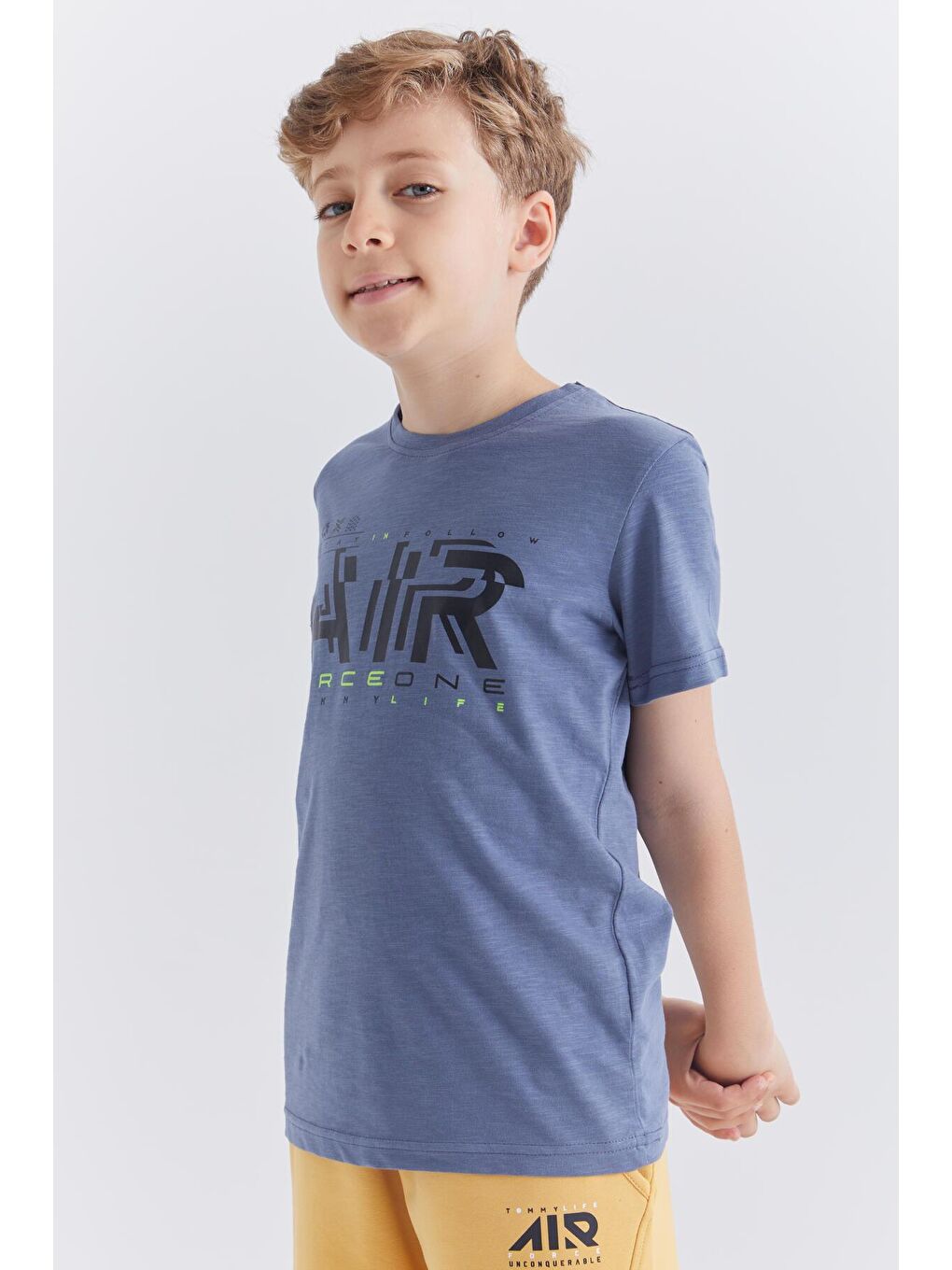 Petrol Air Baskılı O Yaka Kısa Kol Erkek Çocuk Tişört  - 10852-4