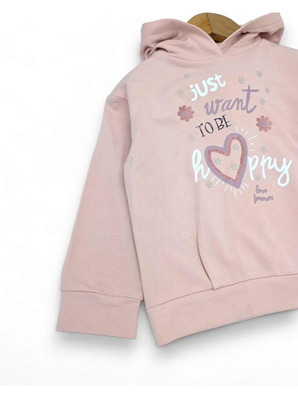 Pembe Kız Çocuk İspanyol Paça Taytlı Kapüşonlu Sweatshirtlü Mevsimlik Alt Üst Takım-2