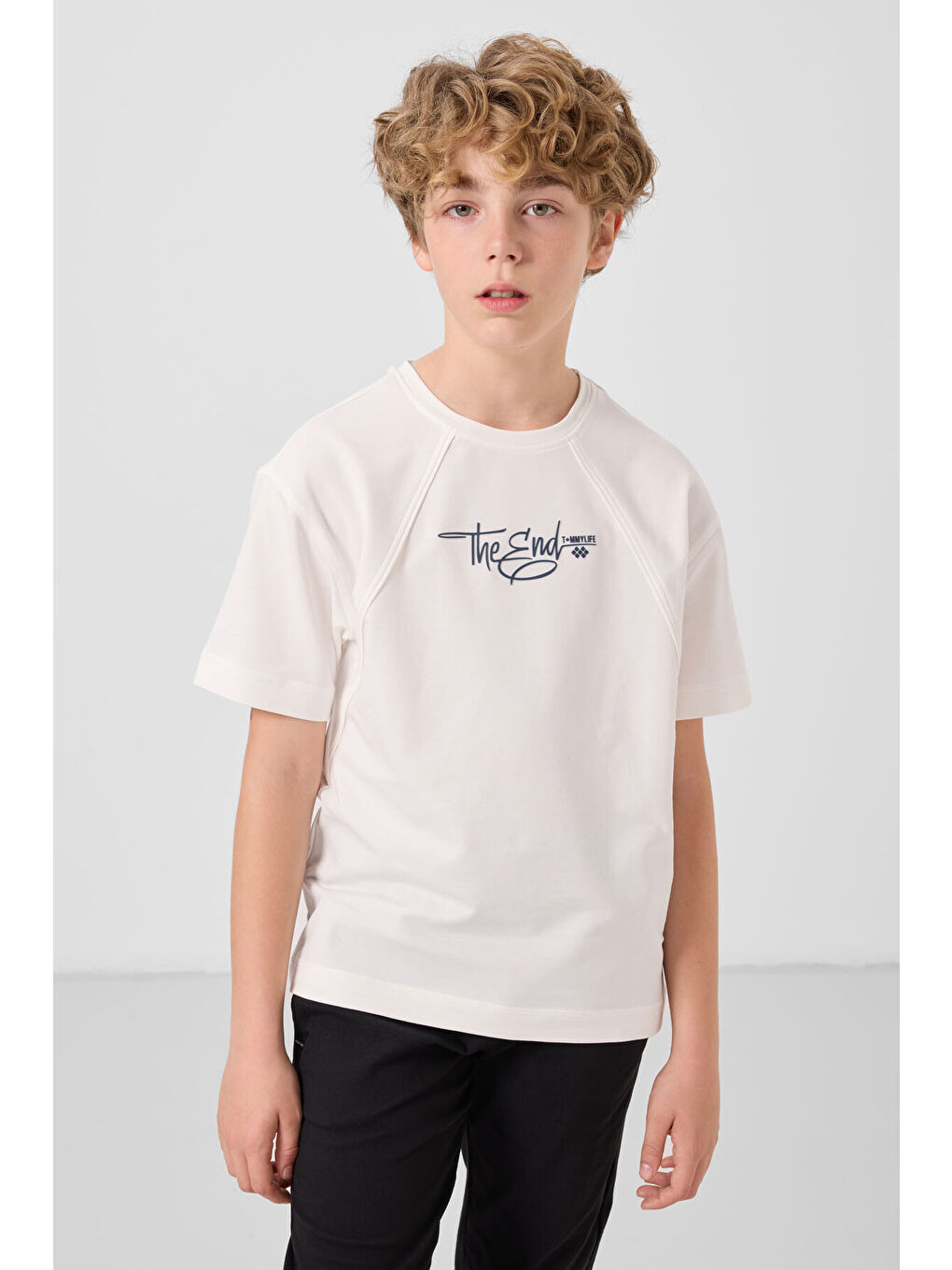 Ekru Pamuklu Yumuşak Dokulu Oversize Baskılı Erkek Çocuk T-Shirt - 11285