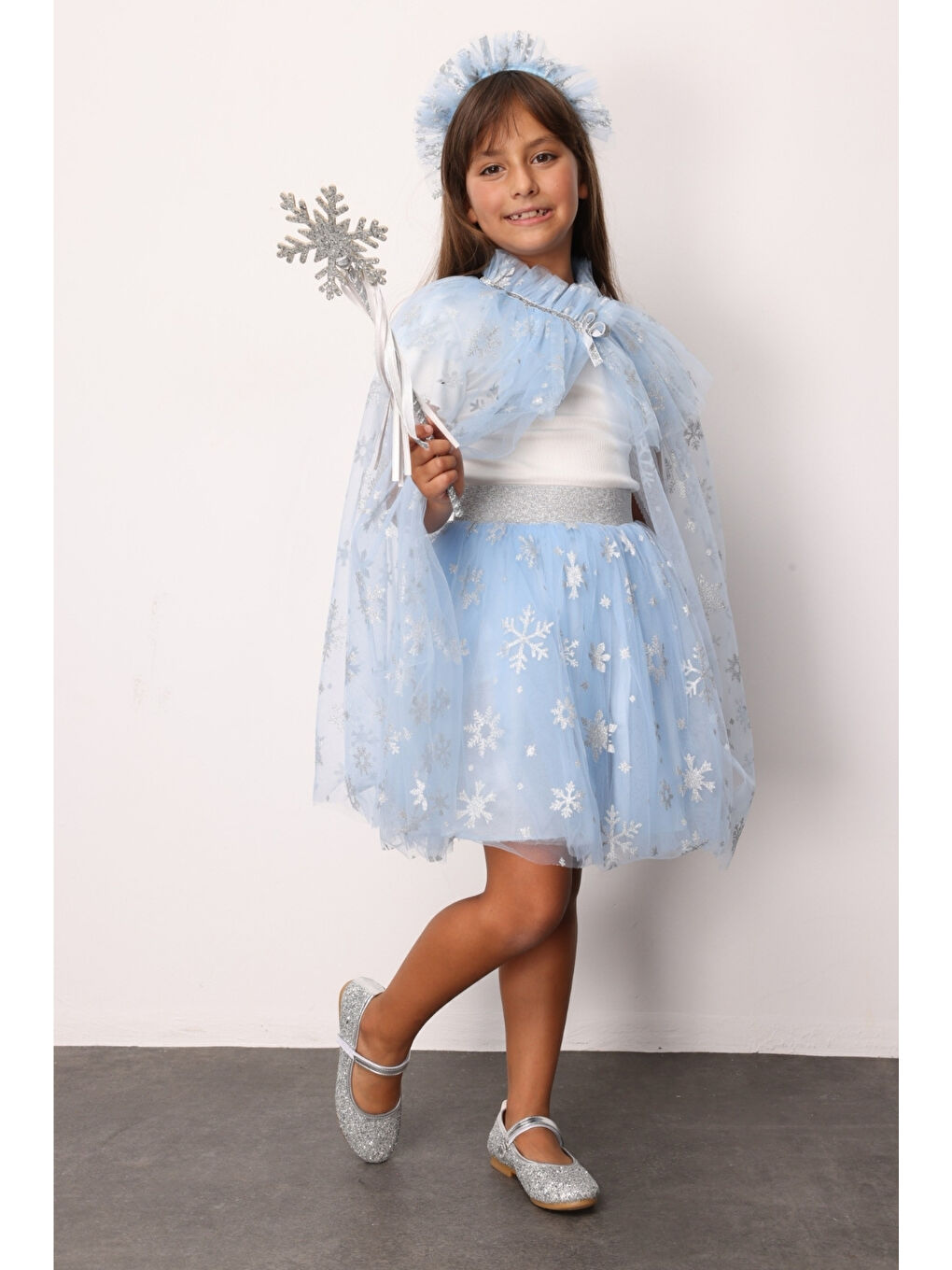 Fuşya Kar Tanesi Baskılı Kız Çocuk Tül Etek - Pauline-1