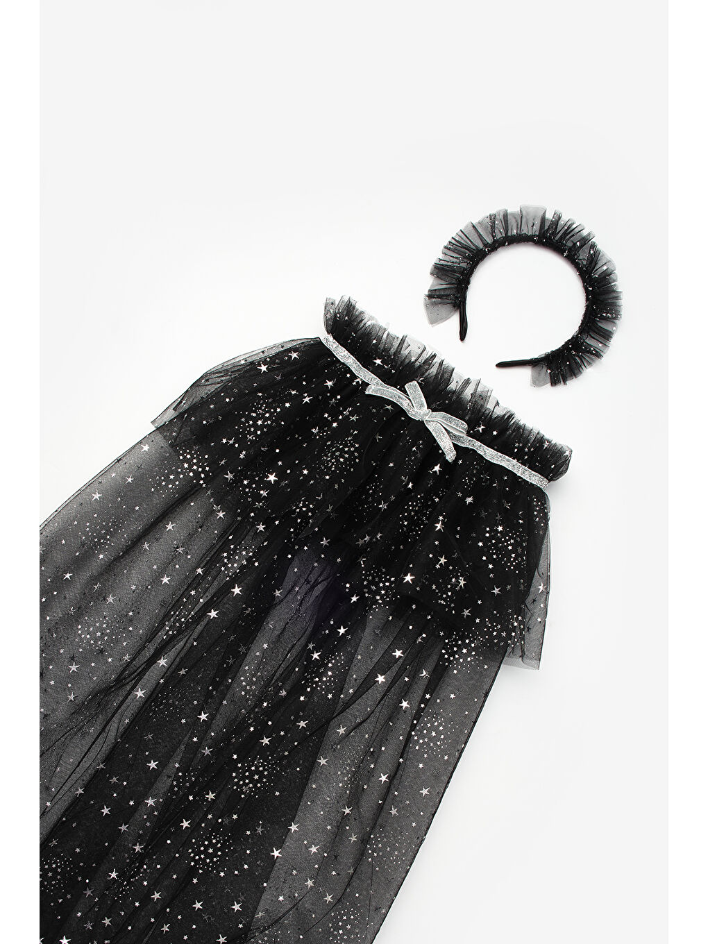 Lila  Gümüş Yıldız Desenli Kız Çocuk Pelerin Asa ve Taç Set-2