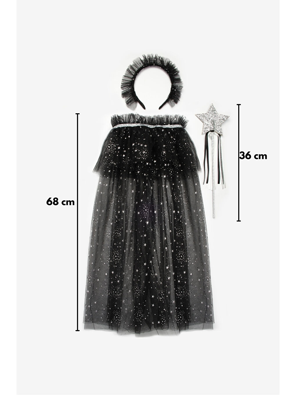 Lila  Gümüş Yıldız Desenli Kız Çocuk Pelerin Asa ve Taç Set-3