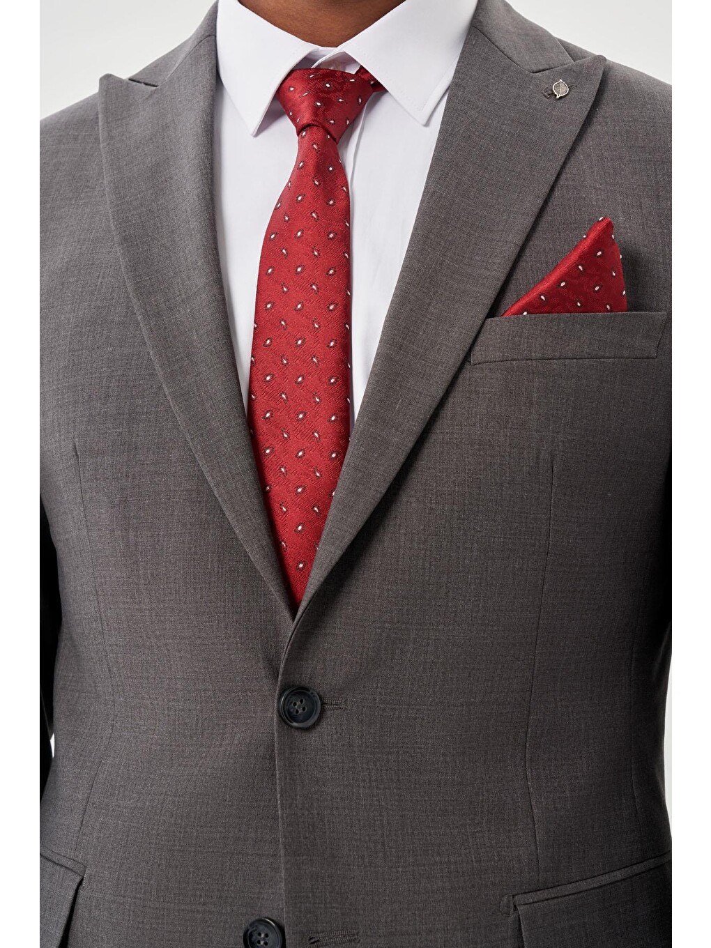 Gri Düz Bez Ayağı Kılıç Yaka 2 Düğme Yünlü 6 Drop Slim Fit Classic Takım Elbise 1001245179_100-3