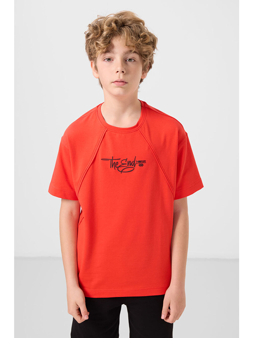 Kırmızı Fiesta Pamuklu Yumuşak Dokulu Oversize Baskılı Erkek Çocuk T-Shirt - 11285