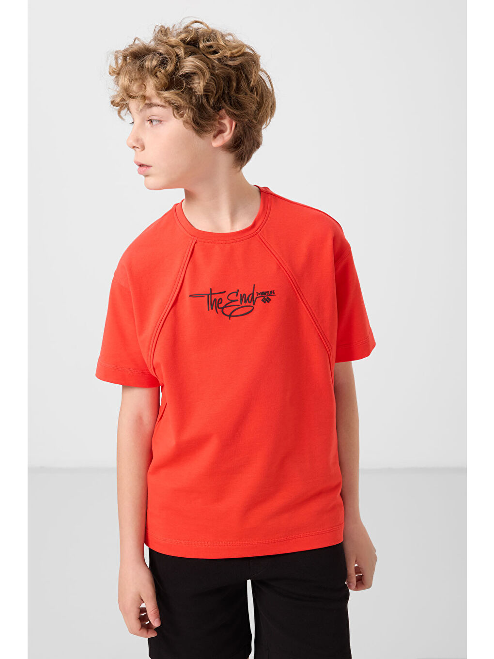 Kırmızı Fiesta Pamuklu Yumuşak Dokulu Oversize Baskılı Erkek Çocuk T-Shirt - 11285-2