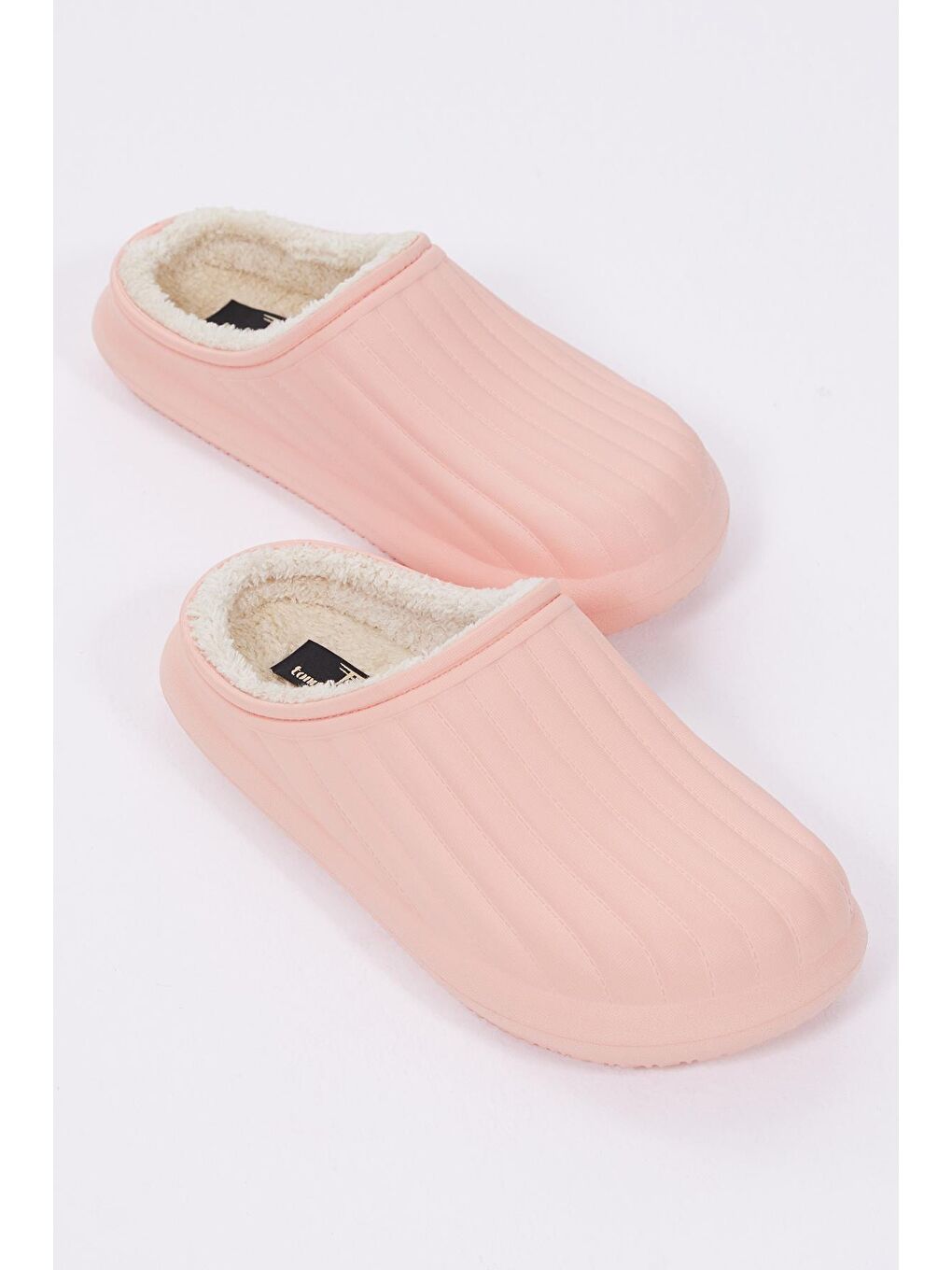 Pembe Kadın Pudra Rahat Kalıp Önü Kapalı İçi Yünlü Kışlık Eva Ev Terliği