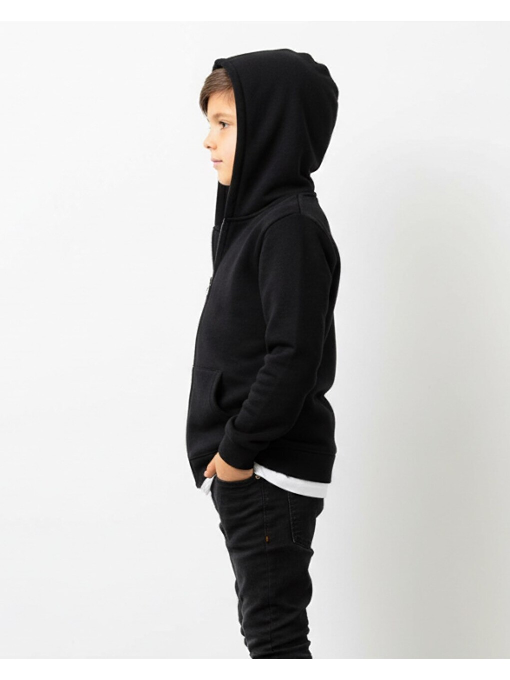 6-12 Yaş Basic Fermuarlı Siyah Kapüşonlu Hırka - Rahat Kışlık Sweatshirt / 3 İp Şardonlu-2