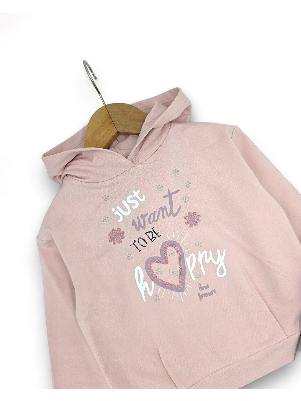 Pembe Kız Çocuk İspanyol Paça Taytlı Kapüşonlu Sweatshirtlü Mevsimlik Alt Üst Takım-4