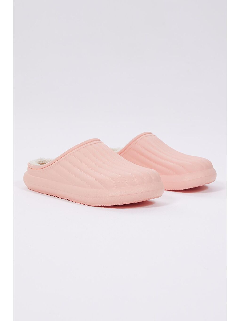 Pembe Kadın Pudra Rahat Kalıp Önü Kapalı İçi Yünlü Kışlık Eva Ev Terliği-1