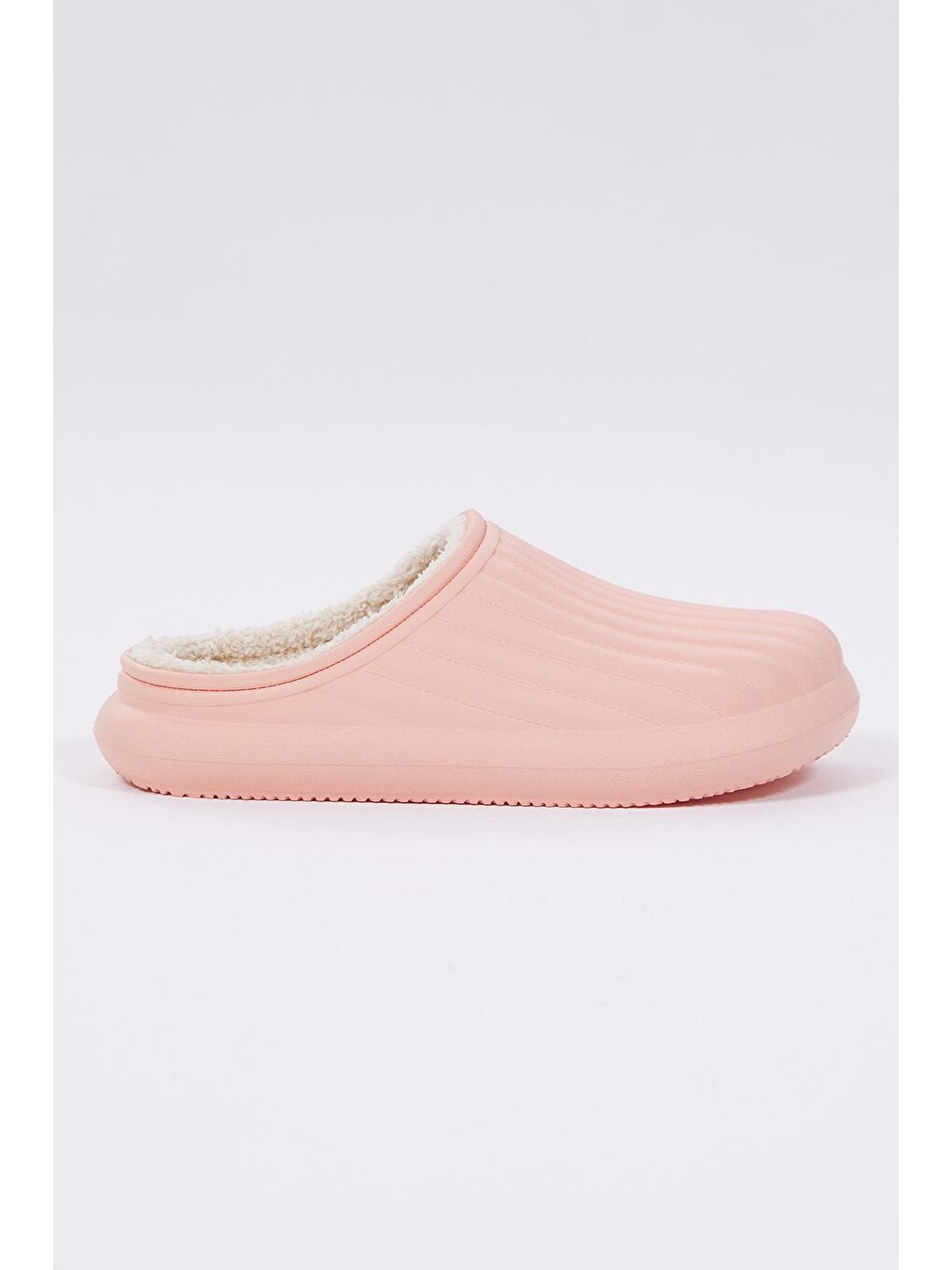 Pembe Kadın Pudra Rahat Kalıp Önü Kapalı İçi Yünlü Kışlık Eva Ev Terliği-2