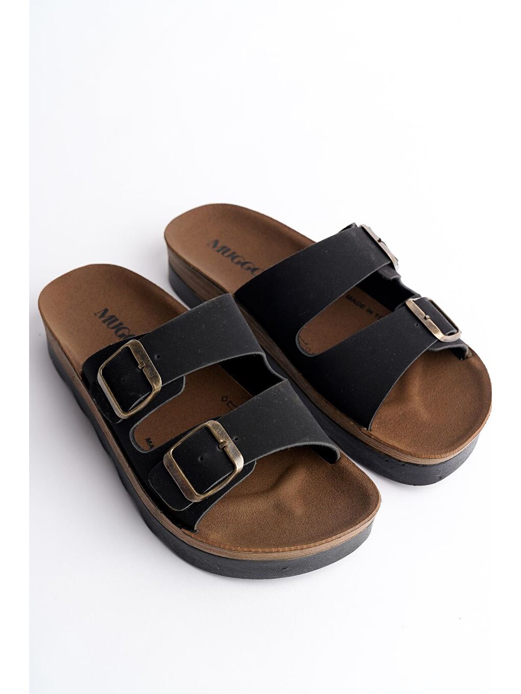 Siyah REHDA İki Toka Rahat Taban Ayarlanabilir Unisex Terlik-1
