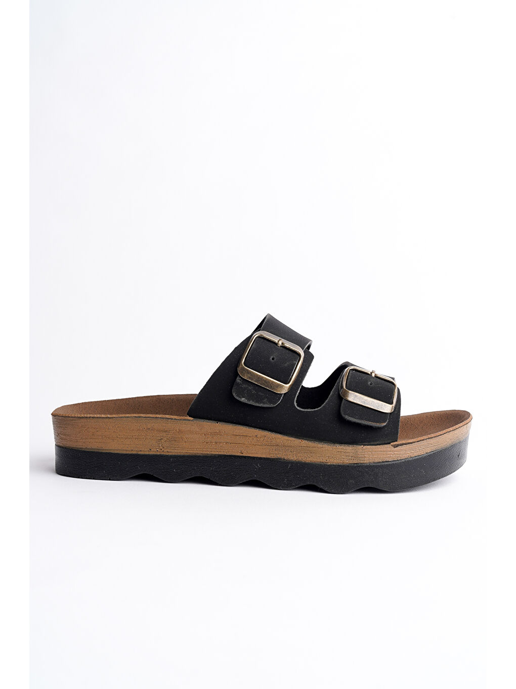 Siyah REHDA İki Toka Rahat Taban Ayarlanabilir Unisex Terlik-4