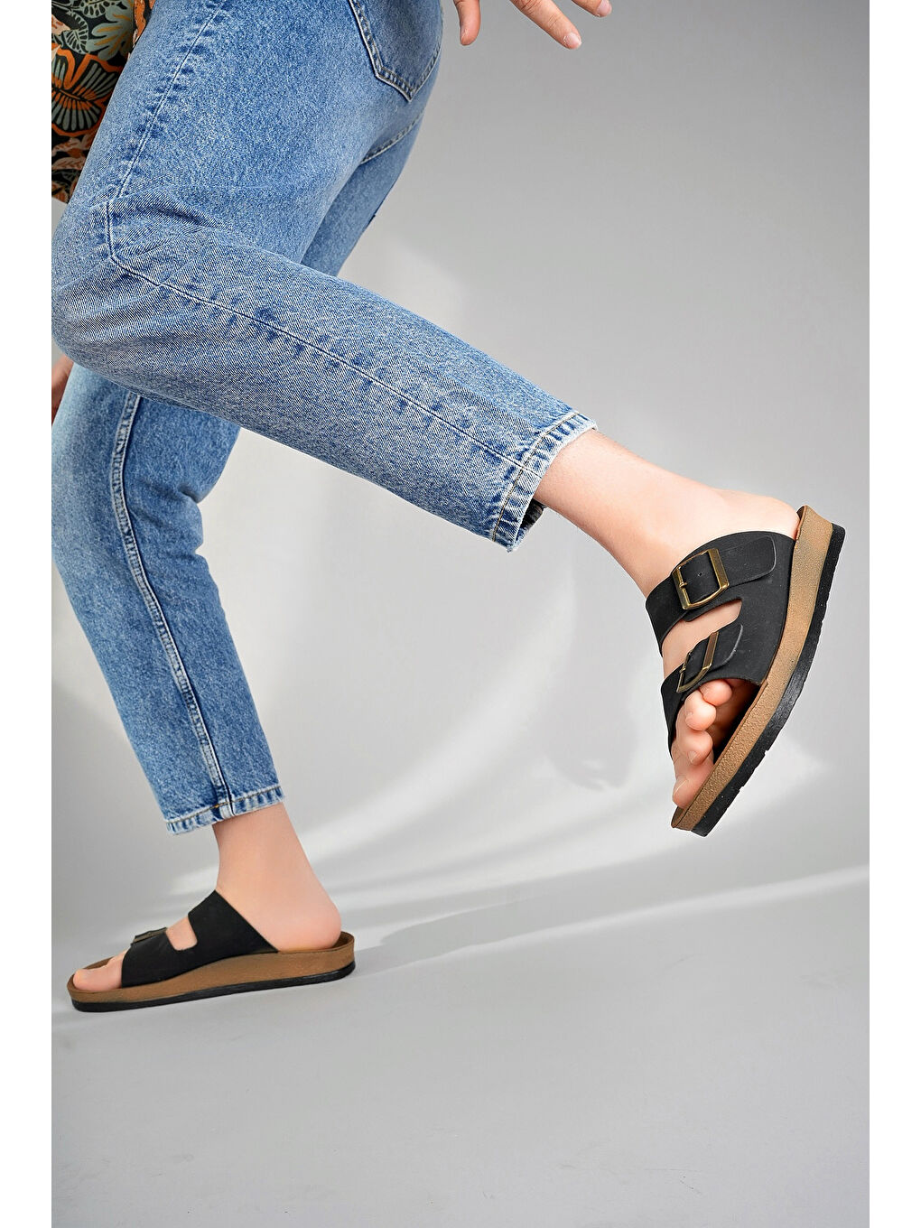 Siyah REHDA İki Toka Rahat Taban Ayarlanabilir Unisex Terlik-5