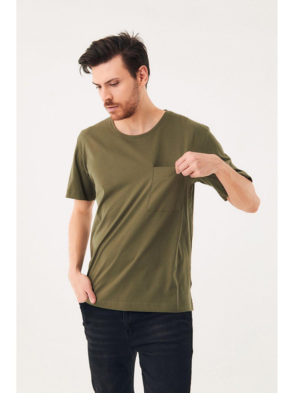 Haki Tek Cepli Oversize Tişört