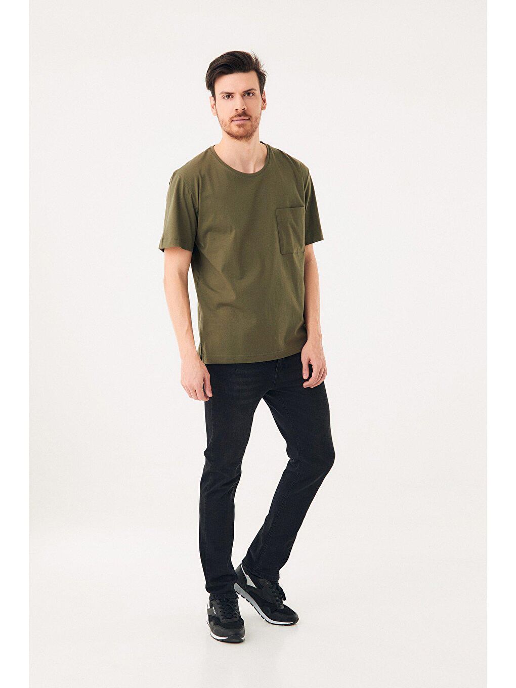 Haki Tek Cepli Oversize Tişört-1