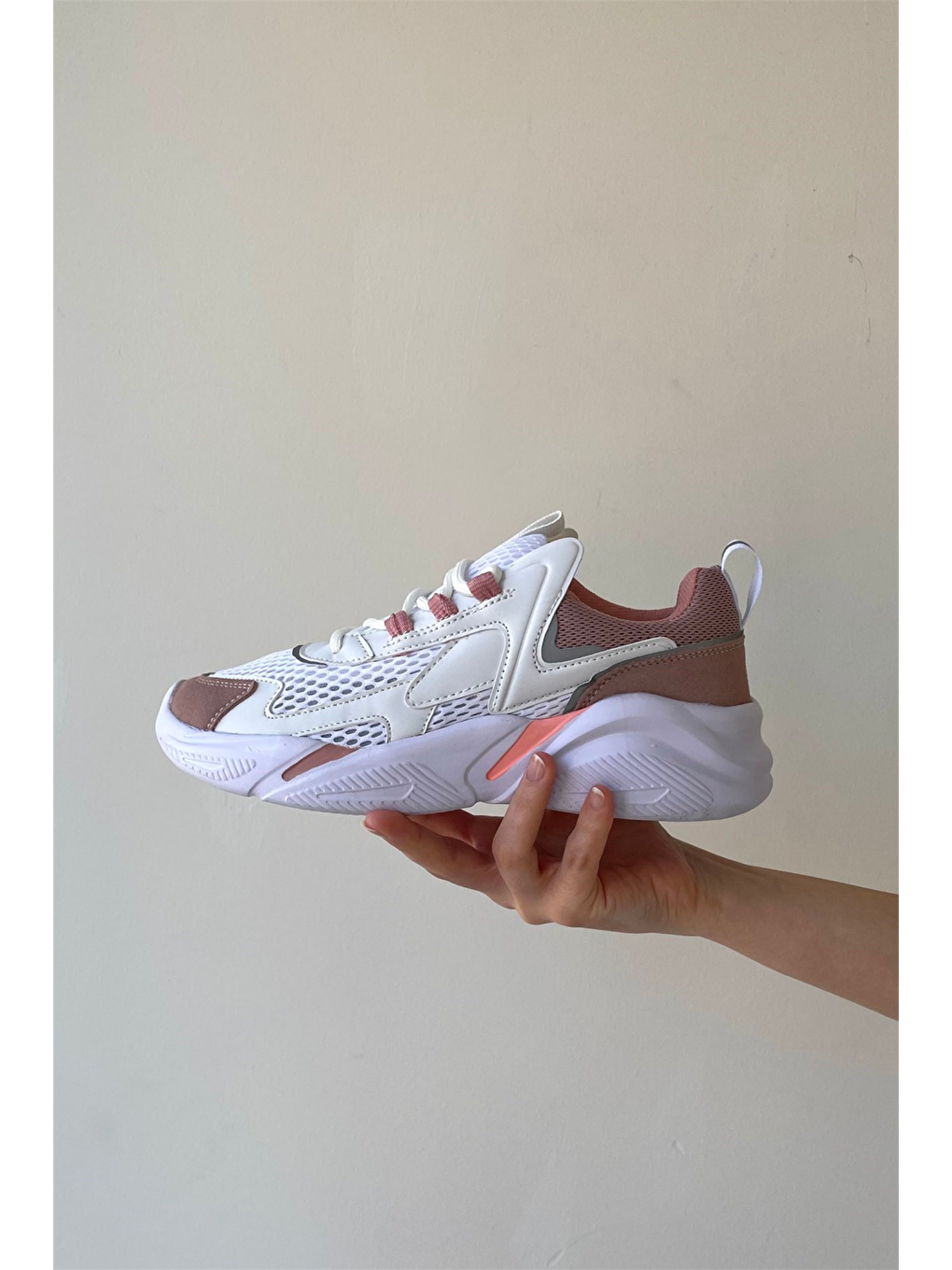 Beyaz Kadın Spor Ayakkabı BEYAZ PUDRA-2