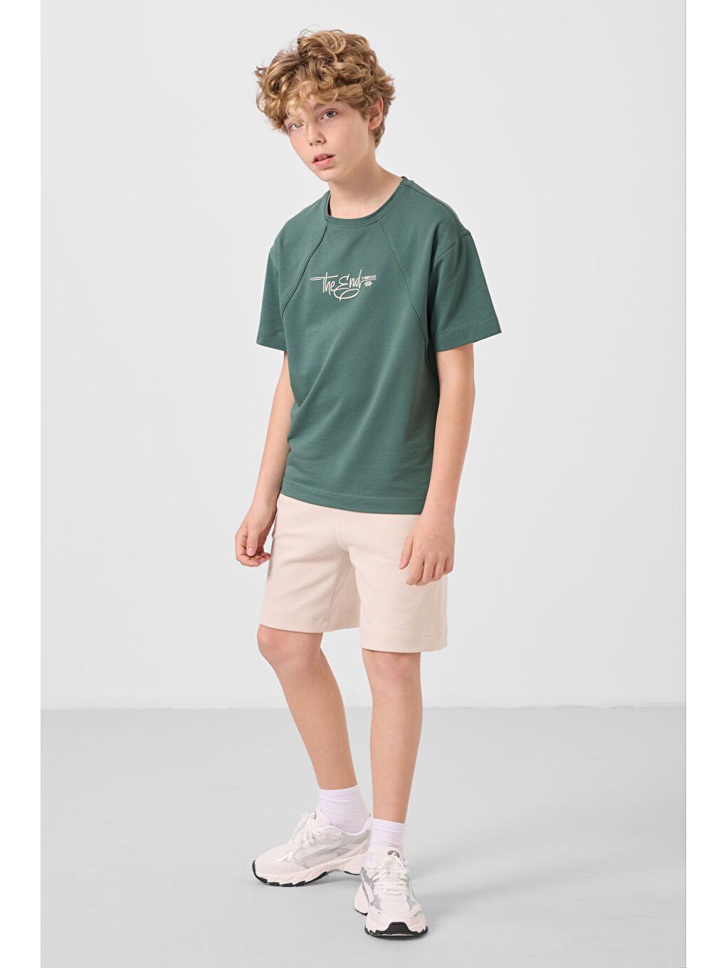 Açık Yeşil Pamuklu Yumuşak Dokulu Oversize Baskılı Erkek Çocuk T-Shirt - 11285-1