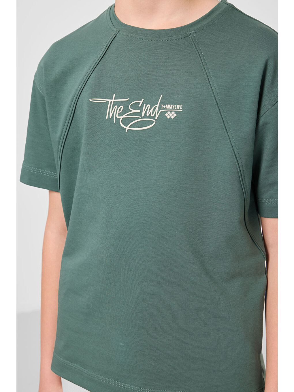 Açık Yeşil Pamuklu Yumuşak Dokulu Oversize Baskılı Erkek Çocuk T-Shirt - 11285-2