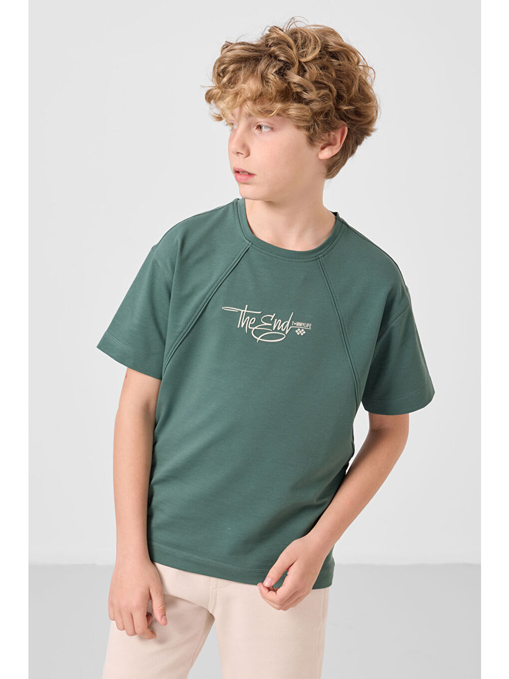 Açık Yeşil Pamuklu Yumuşak Dokulu Oversize Baskılı Erkek Çocuk T-Shirt - 11285-3