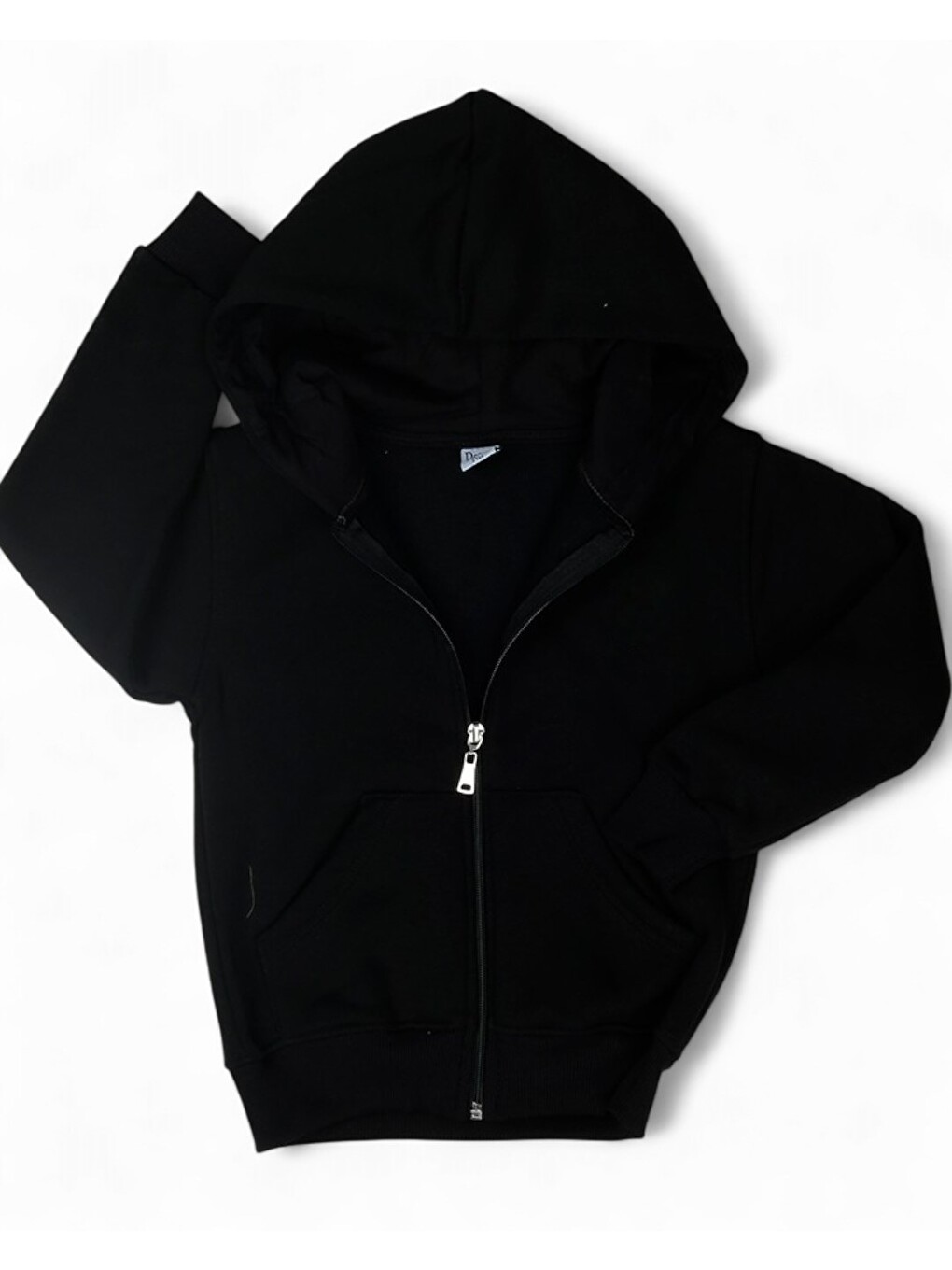 6-12 Yaş Basic Fermuarlı Siyah Kapüşonlu Hırka - Rahat Kışlık Sweatshirt / 3 İp Şardonlu-3