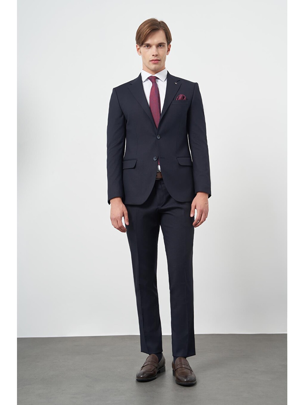 Koyu Lacivert Armürlü Mono Yaka Tam Astar Esnek 6 Drop Slim Fit Classic Takım Elbise 1001245175-1
