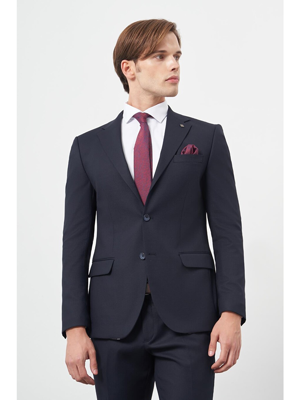 Koyu Lacivert Armürlü Mono Yaka Tam Astar Esnek 6 Drop Slim Fit Classic Takım Elbise 1001245175-2