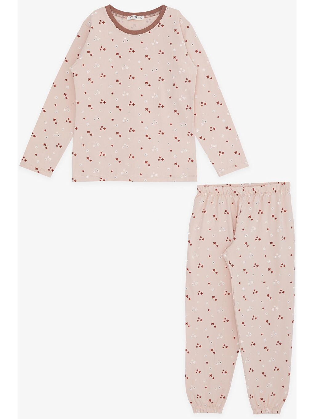 Pembe Kız Çocuk Pijama Takımı Çiçek Desenli Somon (4 Yaş)