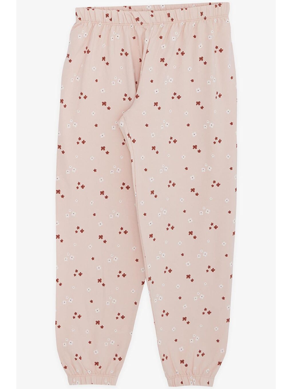 Pembe Kız Çocuk Pijama Takımı Çiçek Desenli Somon (4 Yaş)-3