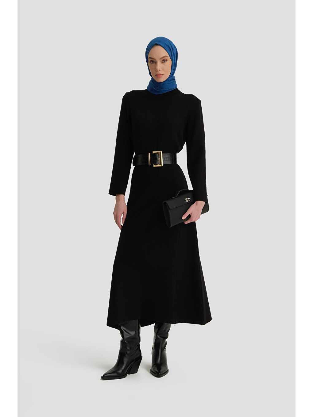 Uzun Kol Triko Elbise 24Kd4217 Siyah-3