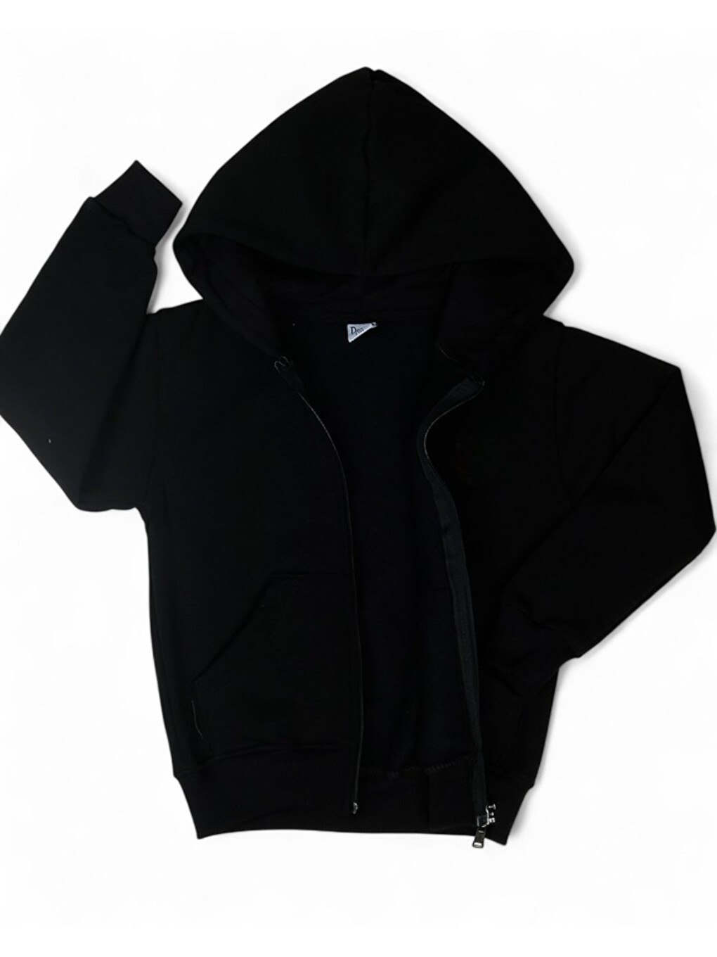6-12 Yaş Basic Fermuarlı Siyah Kapüşonlu Hırka - Rahat Kışlık Sweatshirt / 3 İp Şardonlu-4