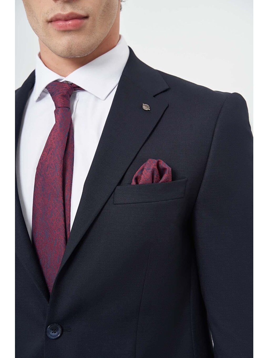Koyu Lacivert Armürlü Mono Yaka Tam Astar Esnek 6 Drop Slim Fit Classic Takım Elbise 1001245175-3