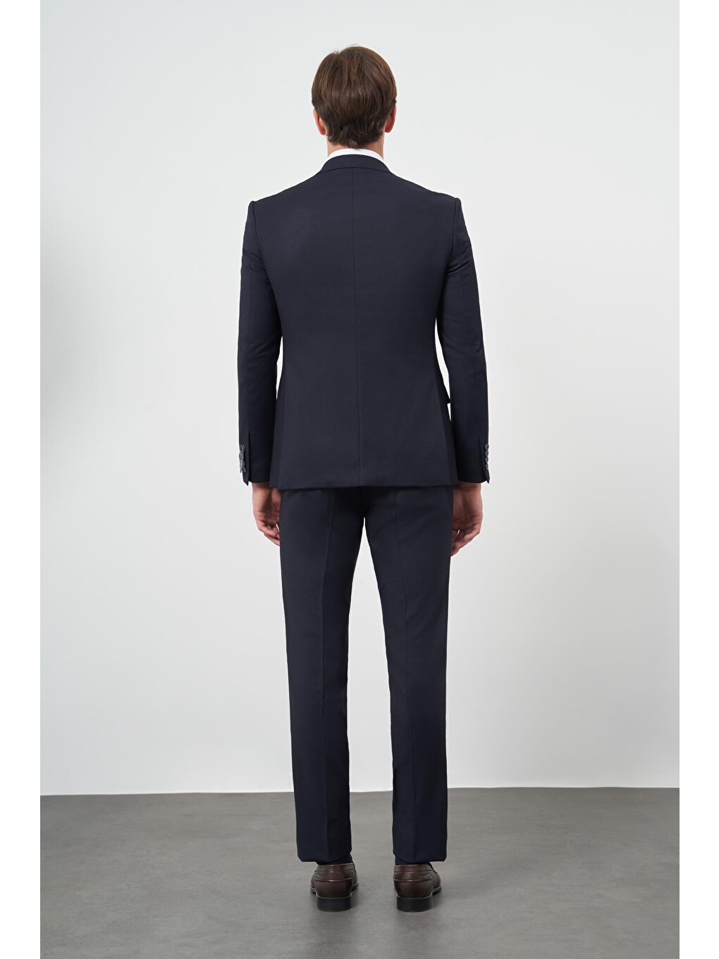 Koyu Lacivert Armürlü Mono Yaka Tam Astar Esnek 6 Drop Slim Fit Classic Takım Elbise 1001245175-4