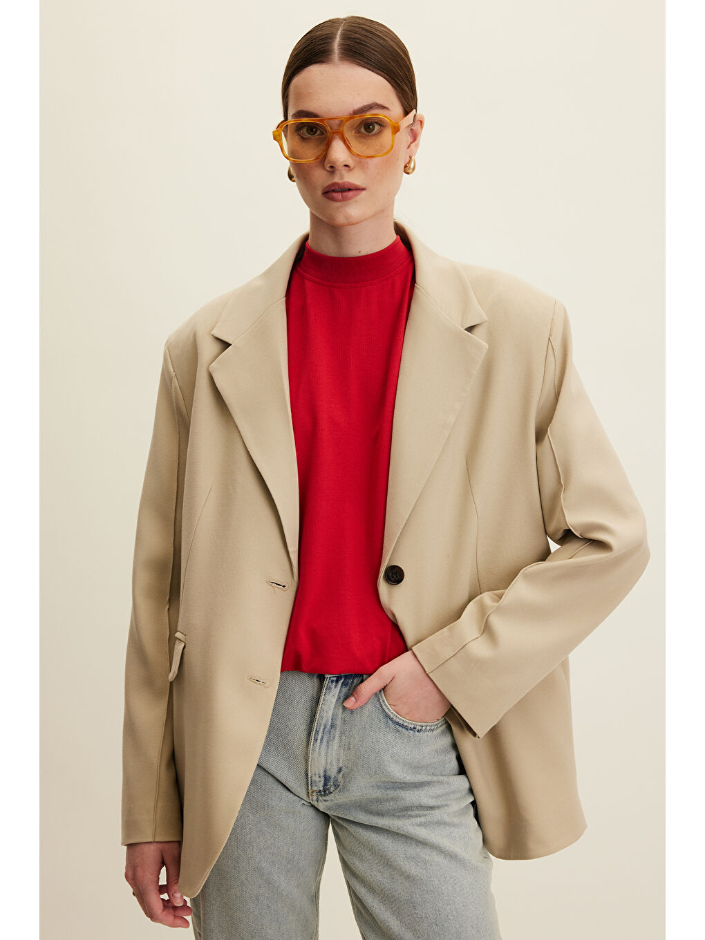 Manuka Klasik Kesim Blazer Ceket Bej