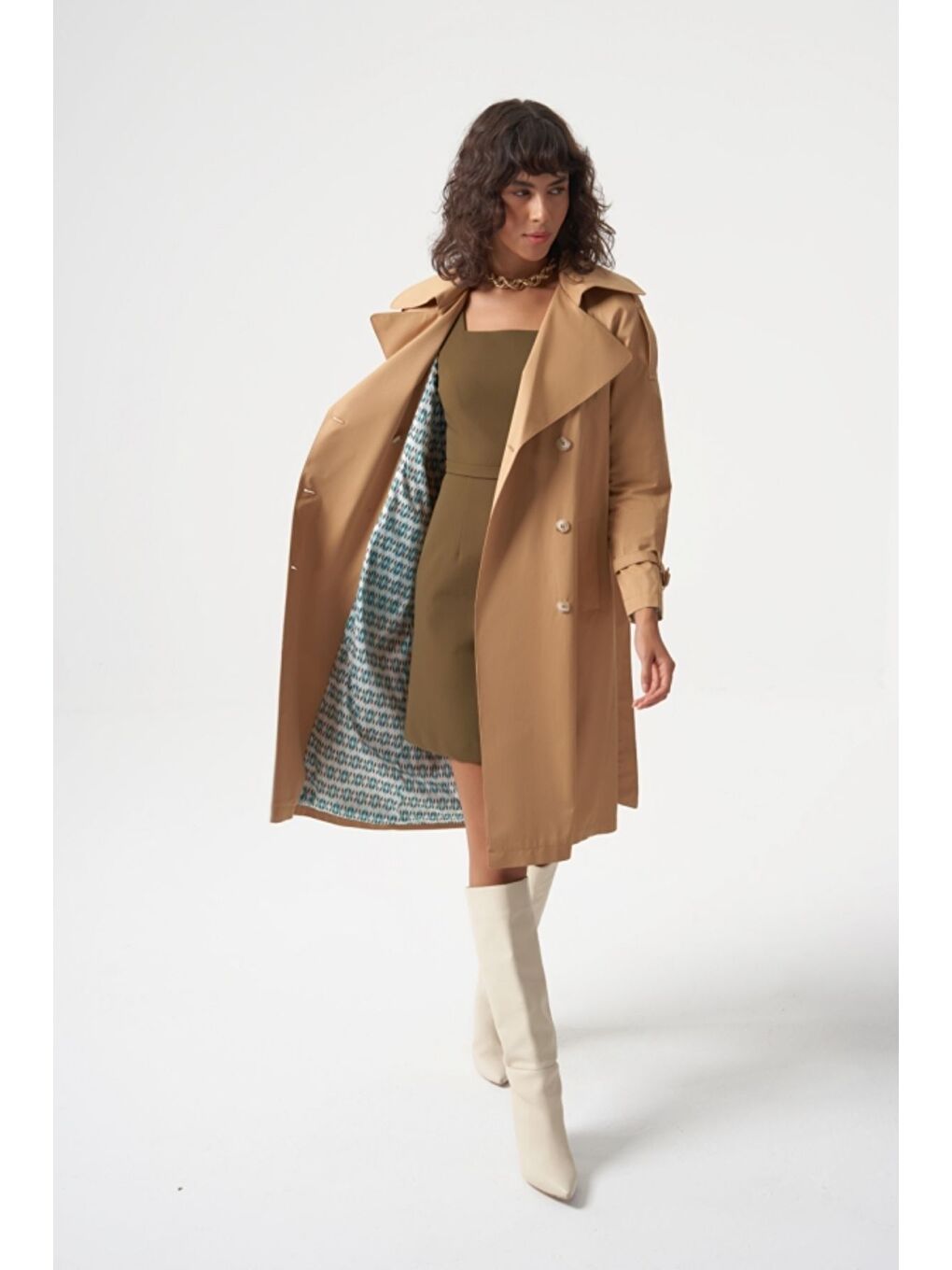 Karışık MZL Camel Pamuk Karışımlı Klasik Mac Trençkot-2