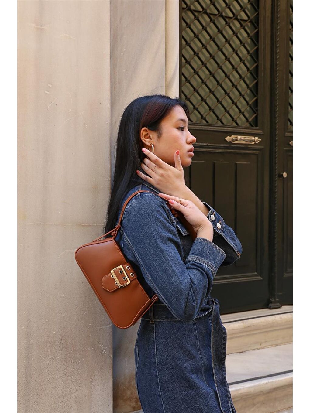 Kahverengi Toka Detaylı Kol Çantası Taba-3