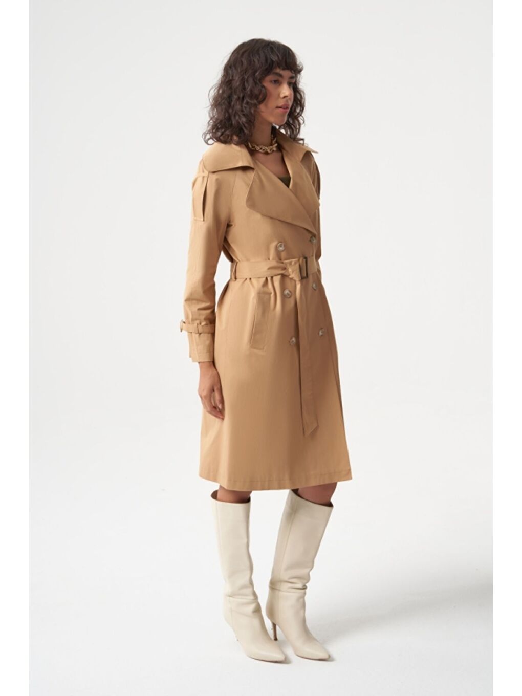 Karışık MZL Camel Pamuk Karışımlı Klasik Mac Trençkot-3