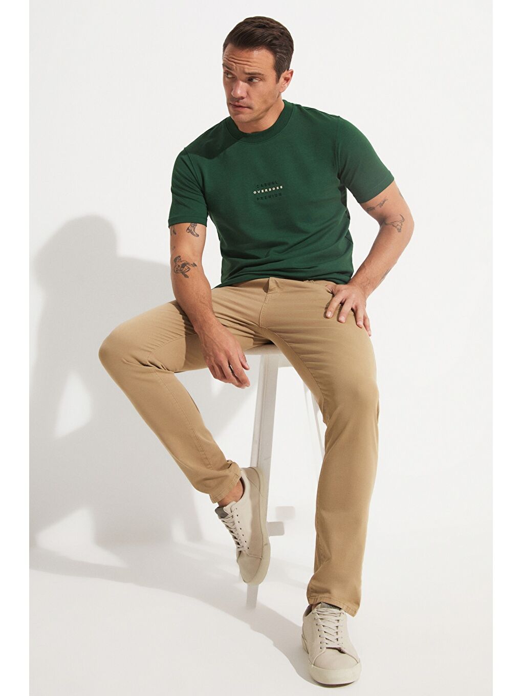 Yeşil Erkek Baskılı Tişört-1