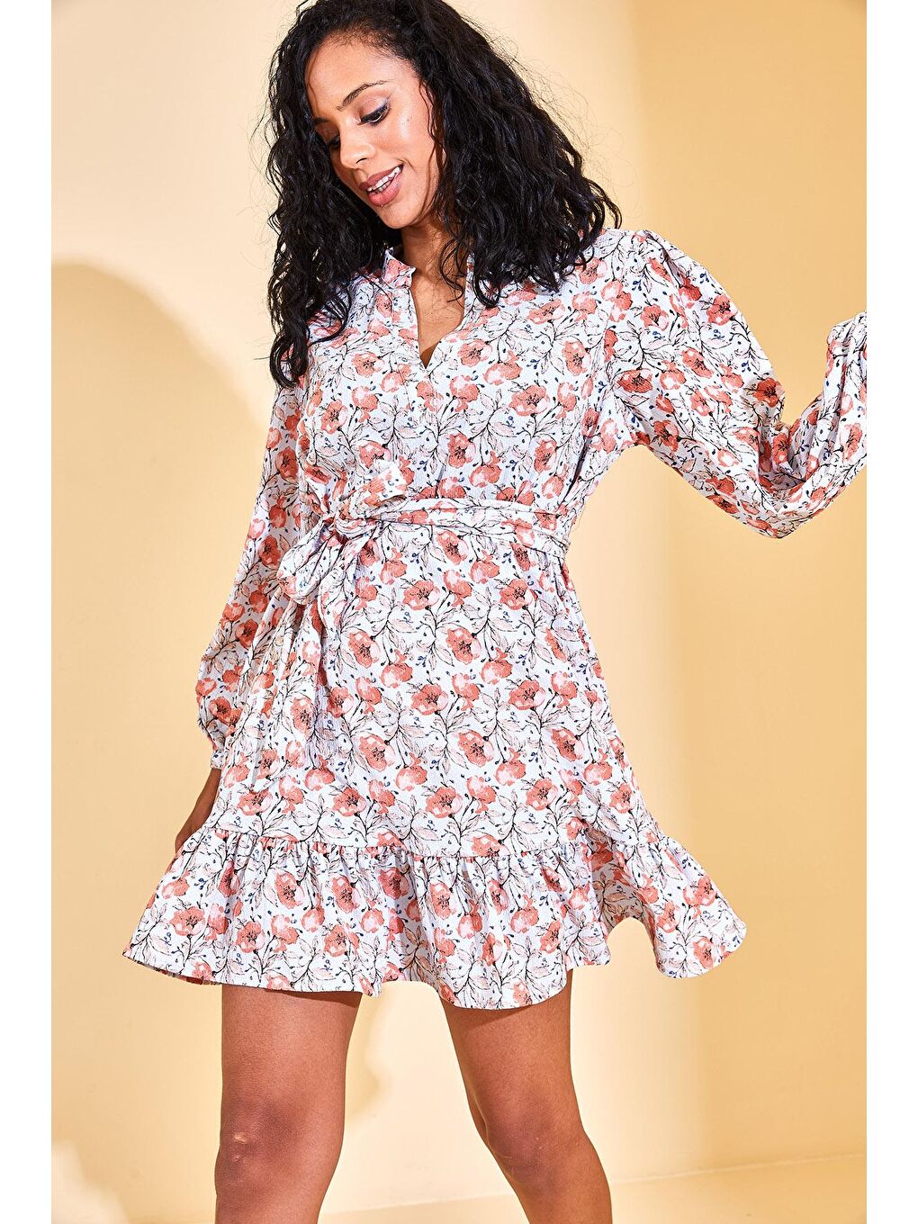 Bebe Mavisi Eteği Fırfırlı Kuşaklı Elbise 3KXK6-46868-55-2