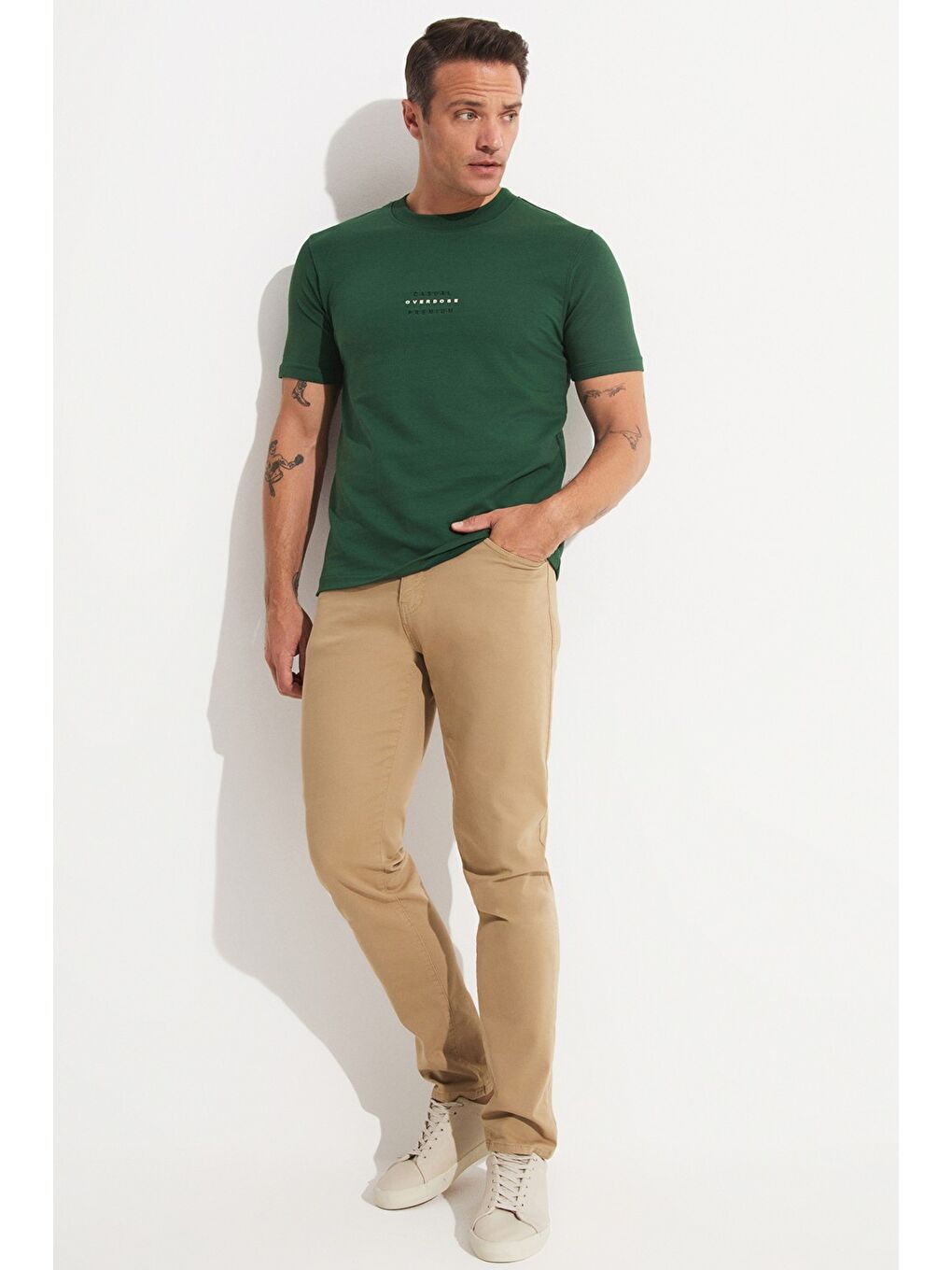 Yeşil Erkek Baskılı Tişört-4