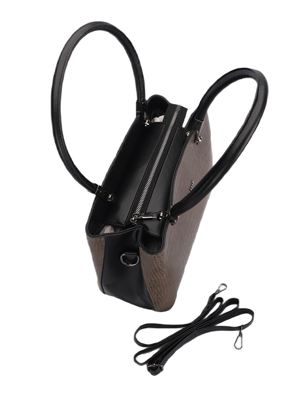 Bej ROMA KROKO Kadın Vizon El Çantası-3