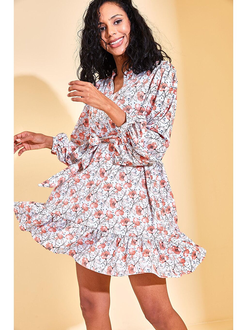 Bebe Mavisi Eteği Fırfırlı Kuşaklı Elbise 3KXK6-46868-55-3