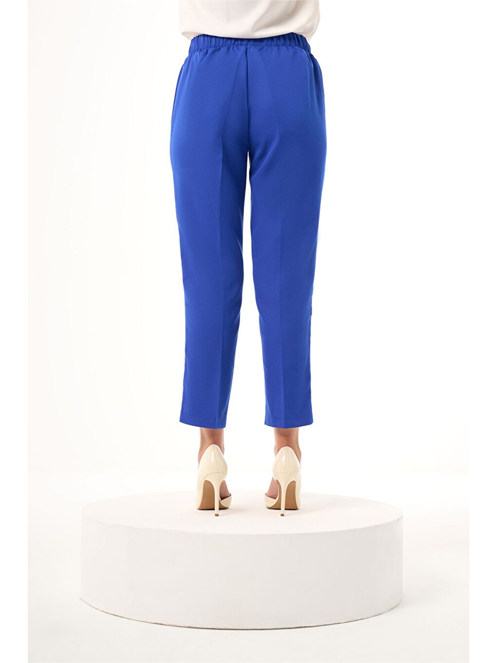 Mavi Beli Tam Lastikli Saks Pantolon-3