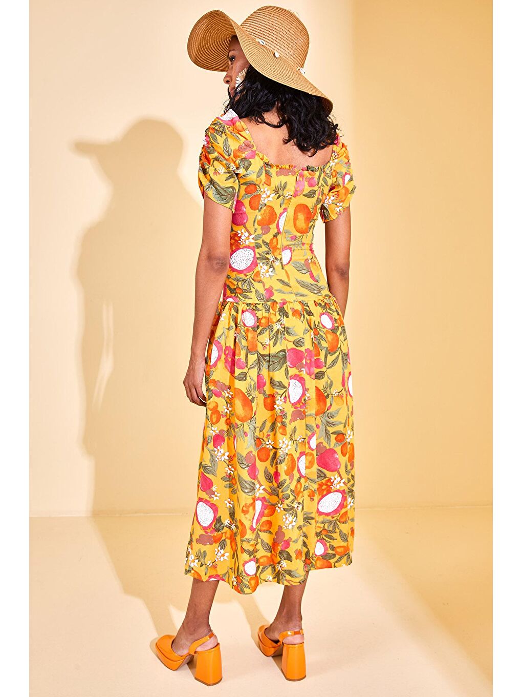 Turuncu Kalp Yaka Desenli Elbise 3KXK6-46871-11-4